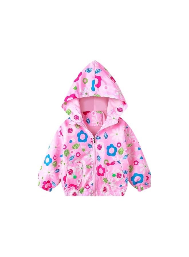 Girls Jacket Hooded Colorful Cute Kids Cartoon-Print Windproof Lightweight Long Sleeve Sunscreen Baby Soft Lining Outfits Zipper Outwear Spring Summer Sports Coats Age 2-7 Years - Image 1