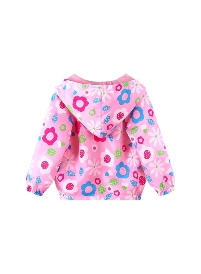 Girls Jacket Hooded Colorful Cute Kids Cartoon-Print Windproof Lightweight Long Sleeve Sunscreen Baby Soft Lining Outfits Zipper Outwear Spring Summer Sports Coats Age 2-7 Years - Image 2