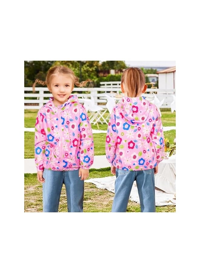 Girls Jacket Hooded Colorful Cute Kids Cartoon-Print Windproof Lightweight Long Sleeve Sunscreen Baby Soft Lining Outfits Zipper Outwear Spring Summer Sports Coats Age 2-7 Years - Image 3