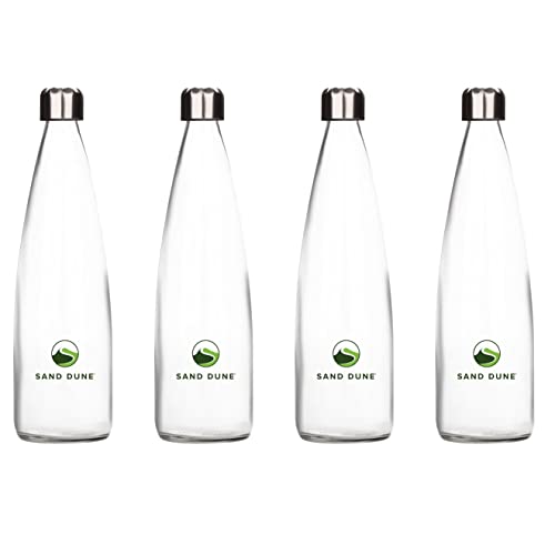 SAND DUNE Set of 4, 500 ml Each ROPP Glass water bottle, with Leak-Proof Airtight Stainless-Steel Lid for Water, Smoothie, Juices - Reusable Travel Glass Drinking Fridge Bottles - Image 1