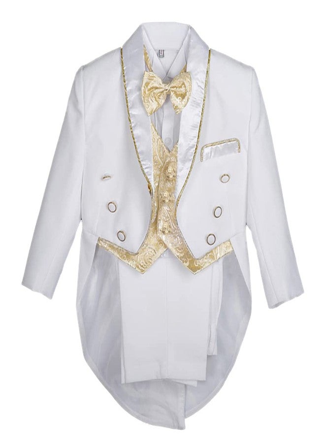 Lito Angels Baby Boys' Jacquard Tuxedo Classic Formal Suits Wedding Outfit 5 Piece Set Size 12-18 Months White - Image 1