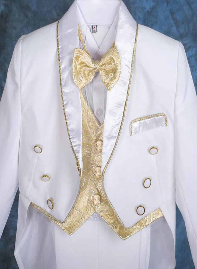 Lito Angels Baby Boys' Jacquard Tuxedo Classic Formal Suits Wedding Outfit 5 Piece Set Size 12-18 Months White - Image 3