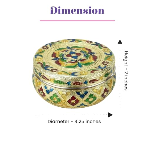 LOVENSPIRE Meenakari Stainless Steel Storage Box with Lid (250gm) Decorative Round Indian Food Container for Sweets, Kitchen Items & Return Gift Favors Pack of 4 - Image 4