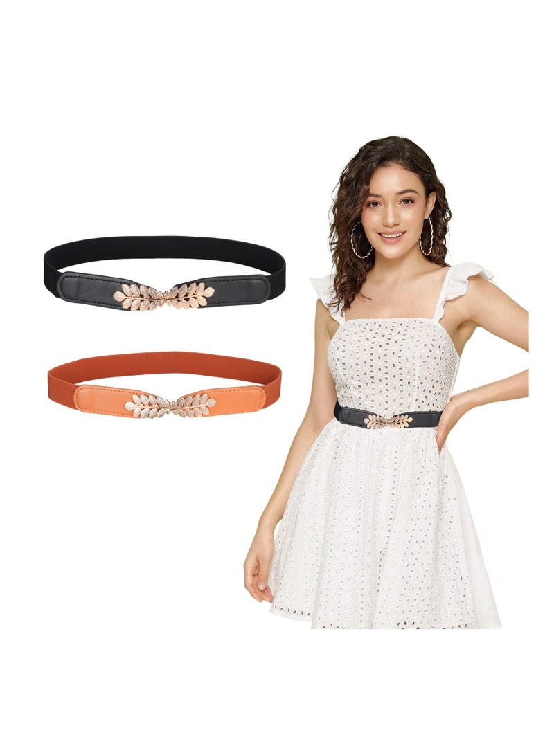 2Pcs Women's Stretch Retro Skinny Belts, Fashionable Thin Waist Belts for Dresses, Jeans, and Shorts, Versatile Decorative Belts with Simple Buckle for Any Occasion - Image 1