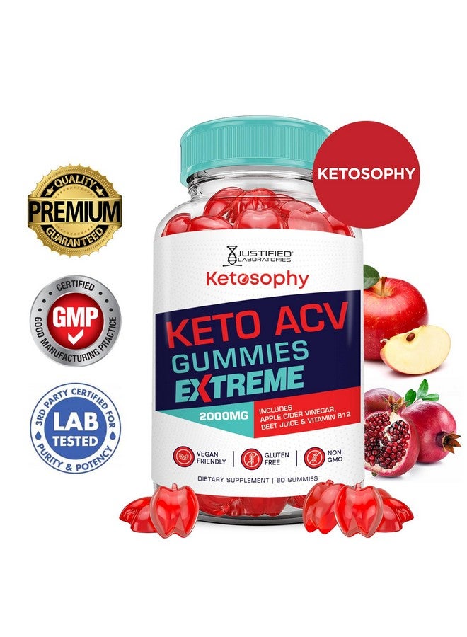 Justified Laboratories Ketosophy Keto ACV Gummies Extreme 2000MG Ketosophy Keto Gummies Advanced Formula Apple Cider Vinegar with Pomegranate Beet Juice Powder B12 Vegan Non GMO 60 Gummys - Image 2