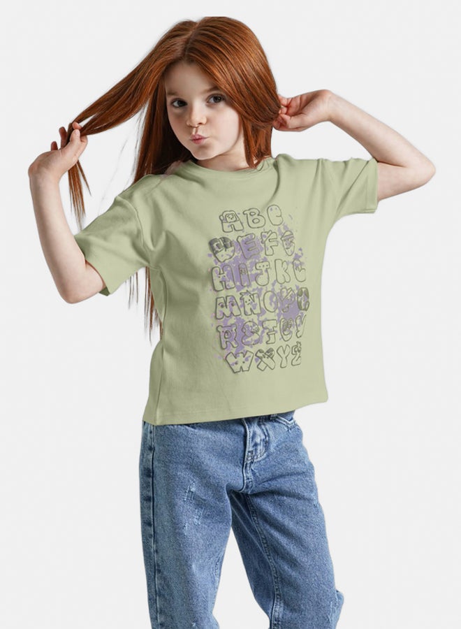 ريمينت تيشرت للبنات برسمة حروف مينت 