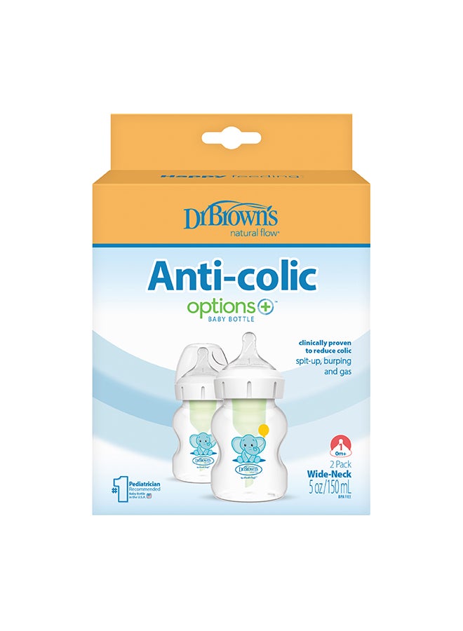 Dr. Brown’s 5 oz/150 mL PP W-N Anti-Colic Options+ Baby Bottle, Elephant, 2-Pack - Image 3