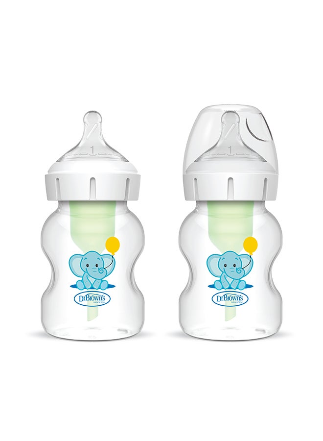 Dr. Brown’s 5 oz/150 mL PP W-N Anti-Colic Options+ Baby Bottle, Elephant, 2-Pack - Image 1