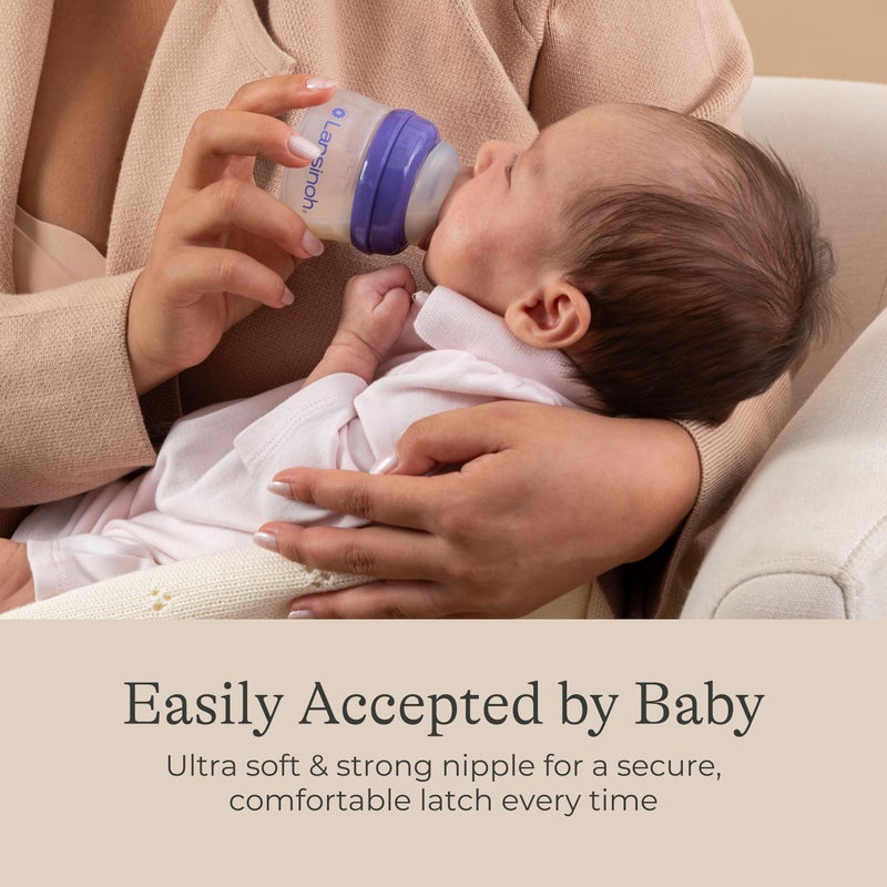 Lansinoh Anti-Colic Baby Bottles, BPA-Free Plastic, 2 Ounces, 2 Count, Extra Slow Flow Nipples (Size XS), Breastfeeding Bottle with NaturalWave Design - Image 2