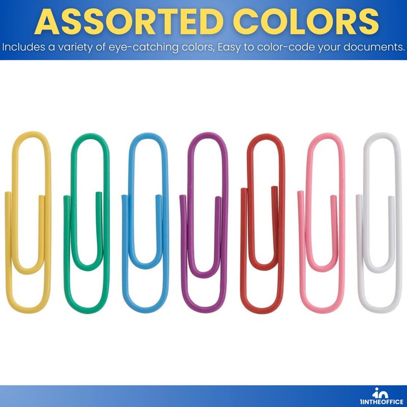 1InTheOffice Jumbo Paper Clip, Vinyl Coated Smooth Large Paper Clips 500 Pieces (Assorted Colored) - Image 4