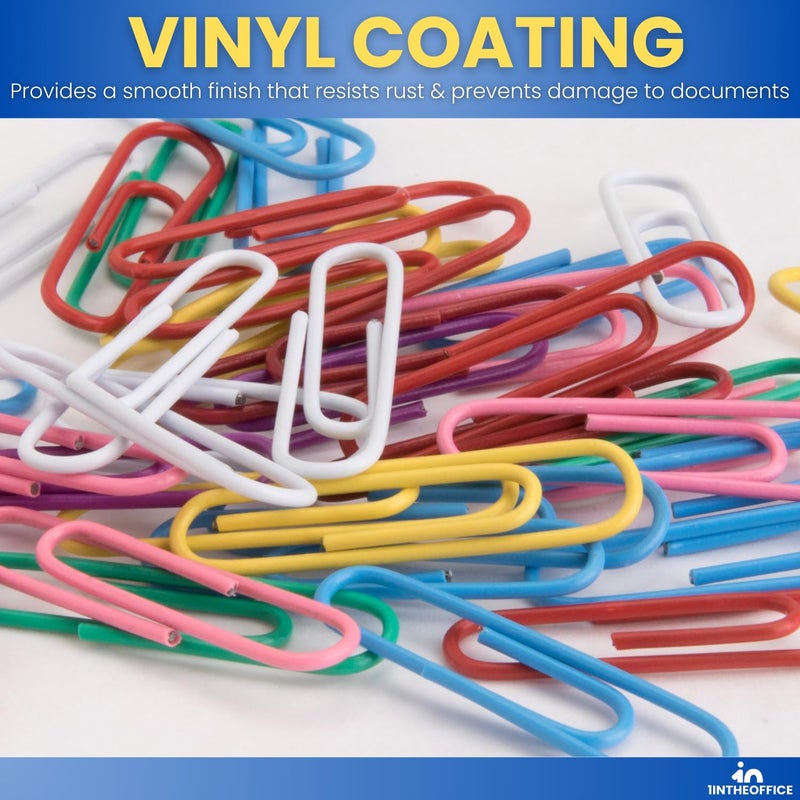 1InTheOffice Jumbo Paper Clip, Vinyl Coated Smooth Large Paper Clips 500 Pieces (Assorted Colored) - Image 3