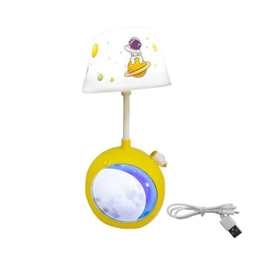 WISHKEY Space Theme Study Lamp, LED Desk Lamp with Adjustable Brightness Modes, USB Rechargeable with in-Built Battery, 360° Flexible Hose, Table Night Lamp for Kids, Yellow, (Pack of 1) - Image 1