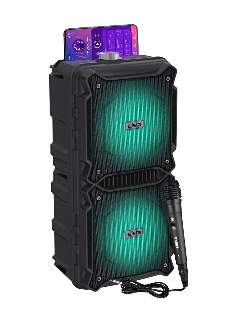 إليستا - ELS-MusiKing 1600 Portable 16 W Bluetooth Party Speaker with Wired Mic, TWS Feature, Built-in Mobile Holder & FM/Aux/USB/TF Card Connectivity, 5 Hr Playback (Black) - Image 1