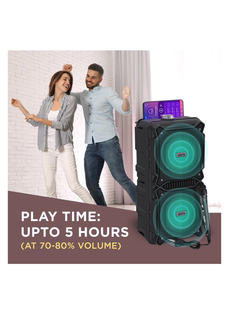 إليستا - ELS-MusiKing 1600 Portable 16 W Bluetooth Party Speaker with Wired Mic, TWS Feature, Built-in Mobile Holder & FM/Aux/USB/TF Card Connectivity, 5 Hr Playback (Black) - Image 1