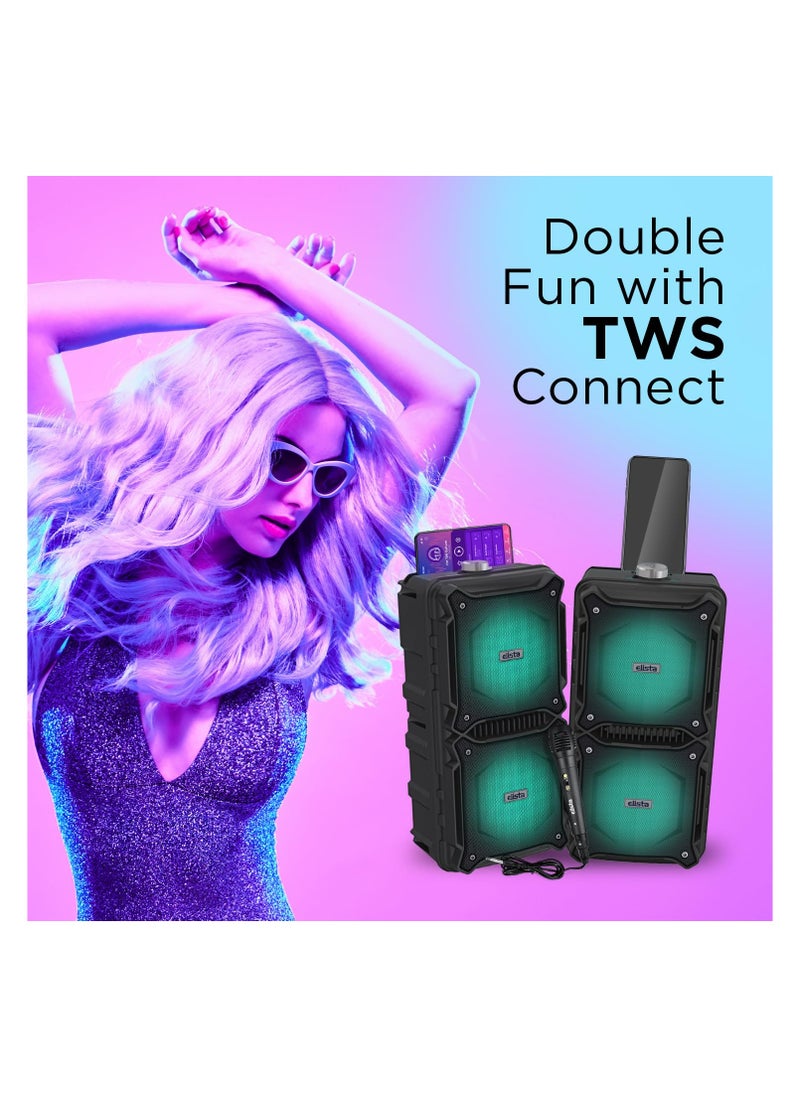 إليستا - ELS-MusiKing 1600 Portable 16 W Bluetooth Party Speaker with Wired Mic, TWS Feature, Built-in Mobile Holder & FM/Aux/USB/TF Card Connectivity, 5 Hr Playback (Black) - Image 1
