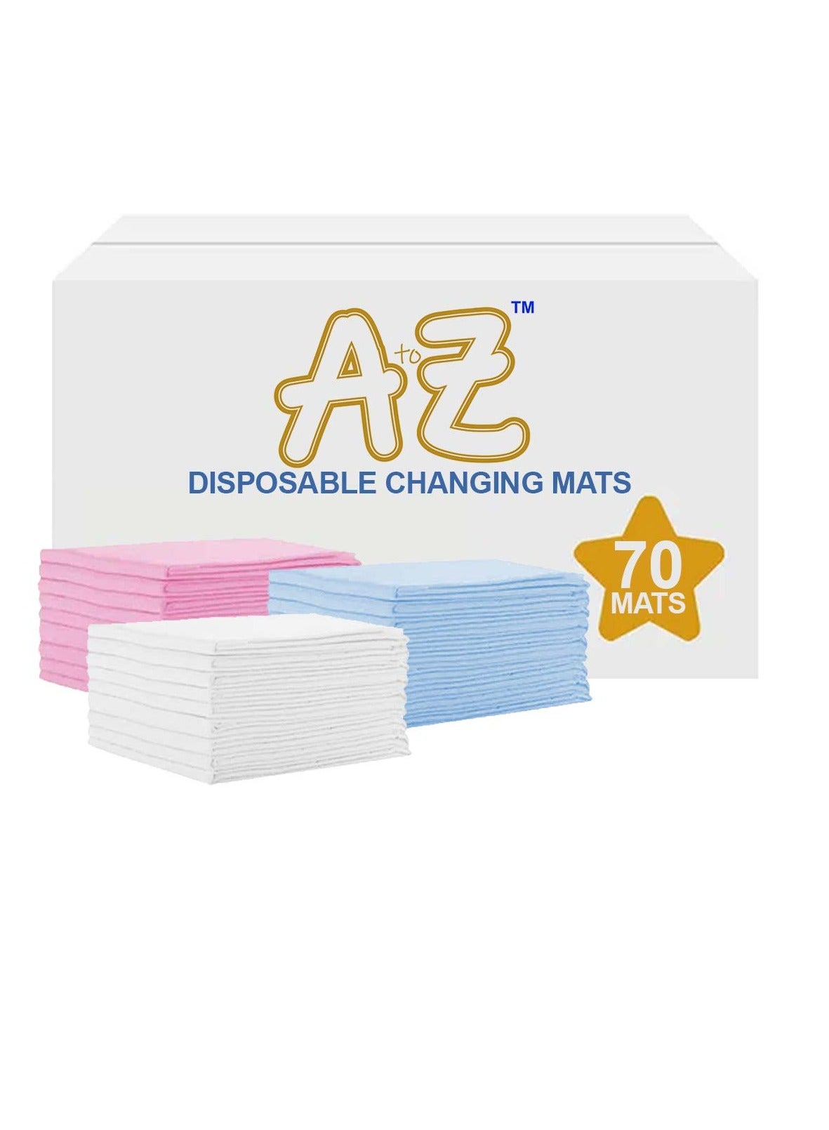 STAR BABiES A to Z  Disposable Changing Mats - 45 x 60cm - Large Pack of 70 - Blue/Pink/White-Rainbow