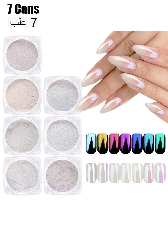 HY - 7 Colors White Pearl Chrome Nail Powder Kit,Aurora Metallic Nail Powder Holographic Mirror Gradient Effect Chrome Powder,Iridescent Pearlescent Shell Powder Glitter Nail Pigment Powder for Nails Art - Image 1