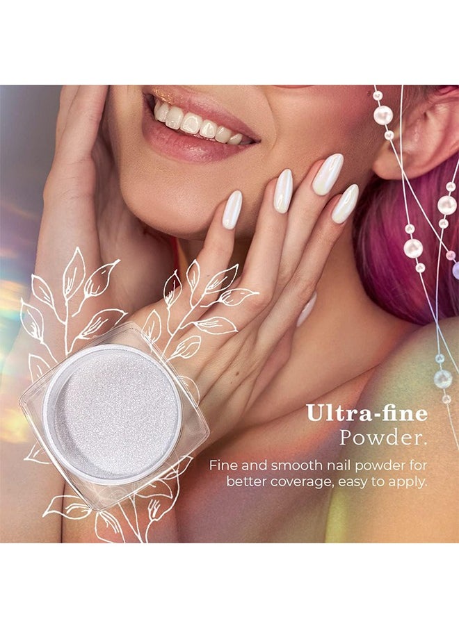 HY - 7 Colors White Pearl Chrome Nail Powder Kit,Aurora Metallic Nail Powder Holographic Mirror Gradient Effect Chrome Powder,Iridescent Pearlescent Shell Powder Glitter Nail Pigment Powder for Nails Art - Image 1