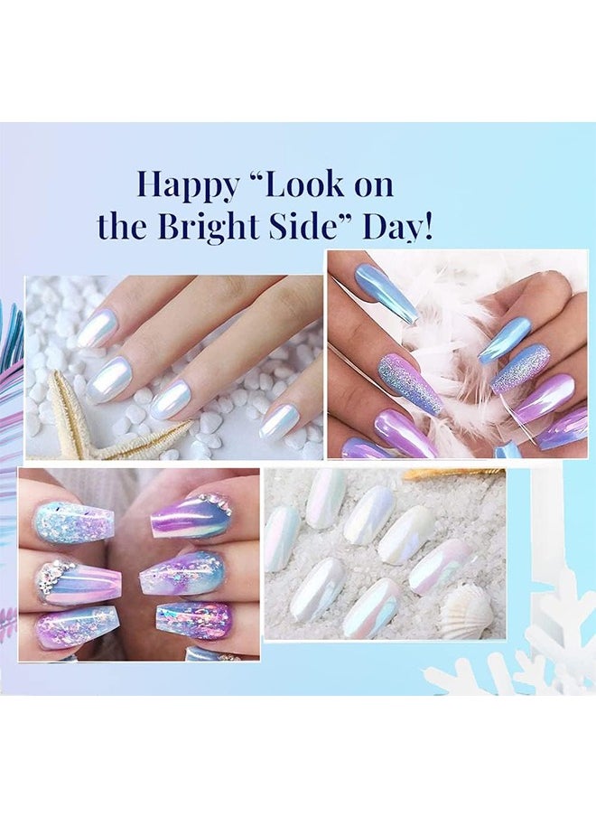 HY - 7 Colors White Pearl Chrome Nail Powder Kit,Aurora Metallic Nail Powder Holographic Mirror Gradient Effect Chrome Powder,Iridescent Pearlescent Shell Powder Glitter Nail Pigment Powder for Nails Art - Image 1