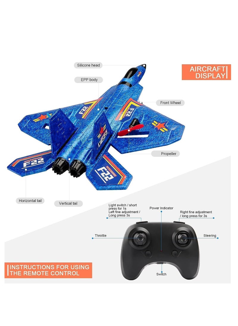 Foam Fighter Plane Toy F22 with 2.4GHz 2 Channel Remote Control, Ready to Fly with LED Light, RC Airplane for Beginners Adults Kids Boys Age 8-12, High Speed ​​Jet Plane  - Image 2
