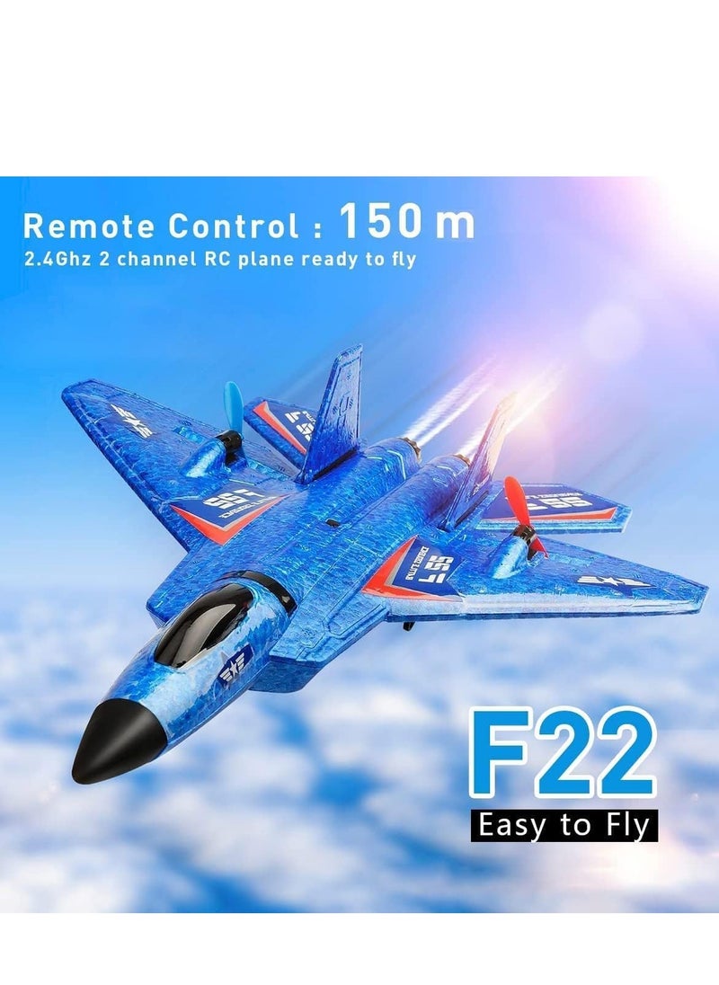 Foam Fighter Plane Toy F22 with 2.4GHz 2 Channel Remote Control, Ready to Fly with LED Light, RC Airplane for Beginners Adults Kids Boys Age 8-12, High Speed ​​Jet Plane  - Image 3
