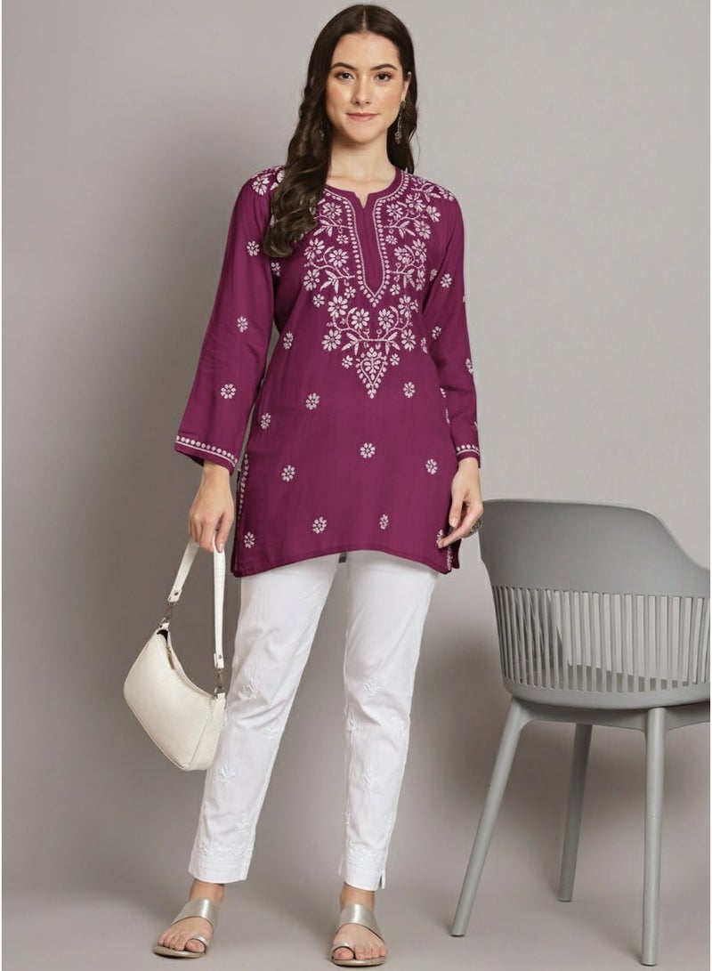 Alaya Hand Embroidered Chikankari Modal Kurti-AL3611 - Image 5