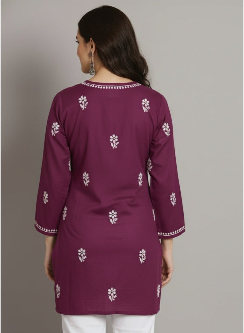 Alaya Hand Embroidered Chikankari Modal Kurti-AL3611 - Image 2