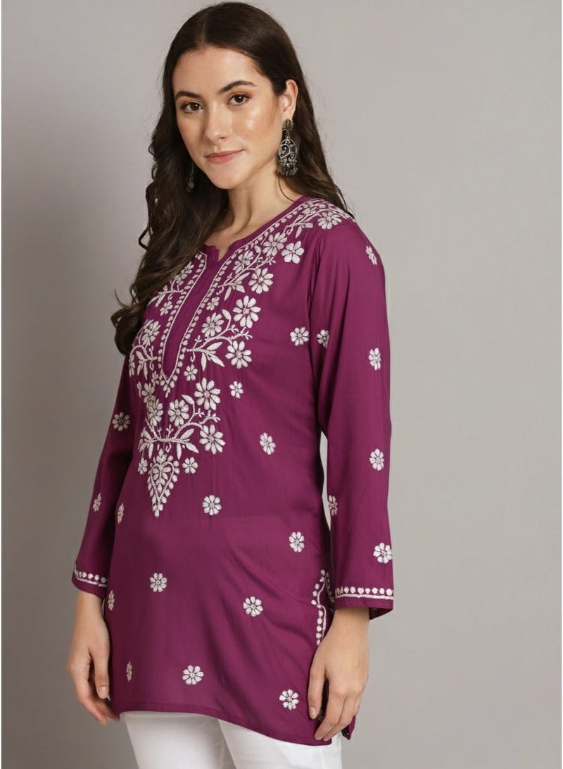 Alaya Hand Embroidered Chikankari Modal Kurti-AL3611 - Image 3