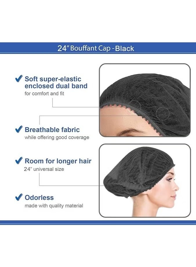 100-Piece Disposable Surgical Caps, Hair Net Elastic Dust Cap for Food Service Kitchen Head Cover Black