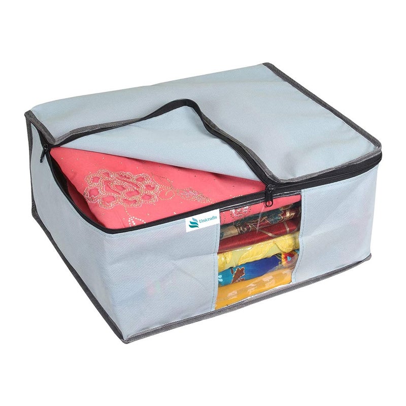 UNICRAFTS Unicrafts Saree Cover Non Woven Sari Storage Bags with a Large Transparent Window for Clothes Wardrobe Organizer Extra Large Saree Organizer Combo Pack of 6 Pc Grey - Image 2