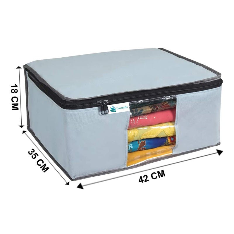 UNICRAFTS Unicrafts Saree Cover Non Woven Sari Storage Bags with a Large Transparent Window for Clothes Wardrobe Organizer Extra Large Saree Organizer Combo Pack of 6 Pc Grey - Image 3