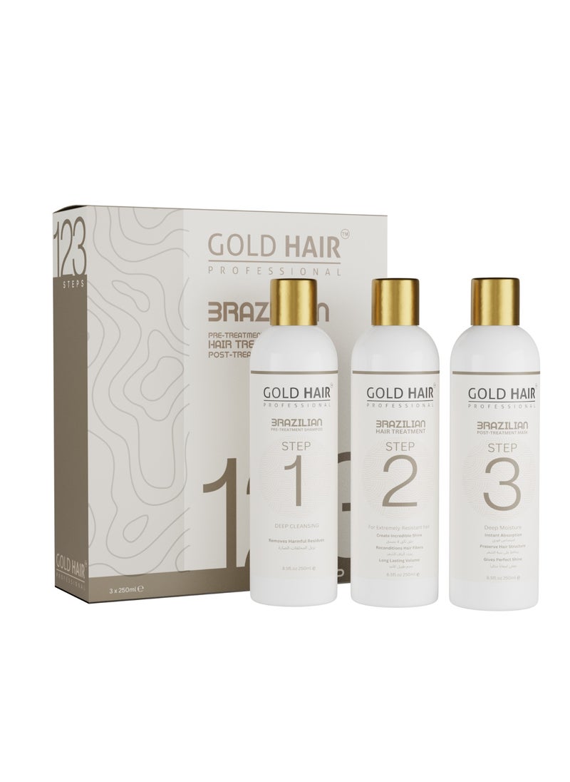 GOLD HAIR - BRAZILIAN HAIR TREATMENT SET 3 IN 1 - Image 1