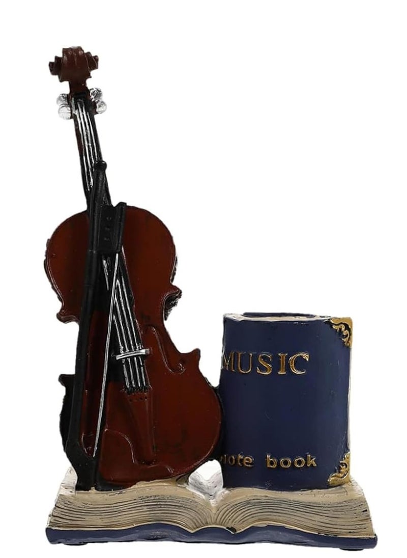 Rightsure Sculpture Nordic Style, Retro Resin Creative Personalized Violin, Pen Holder Decoration, Storage, Pen Holder,Suitable for Office Decoration, Countertop,Desk,Table (Blue)  - Image 1