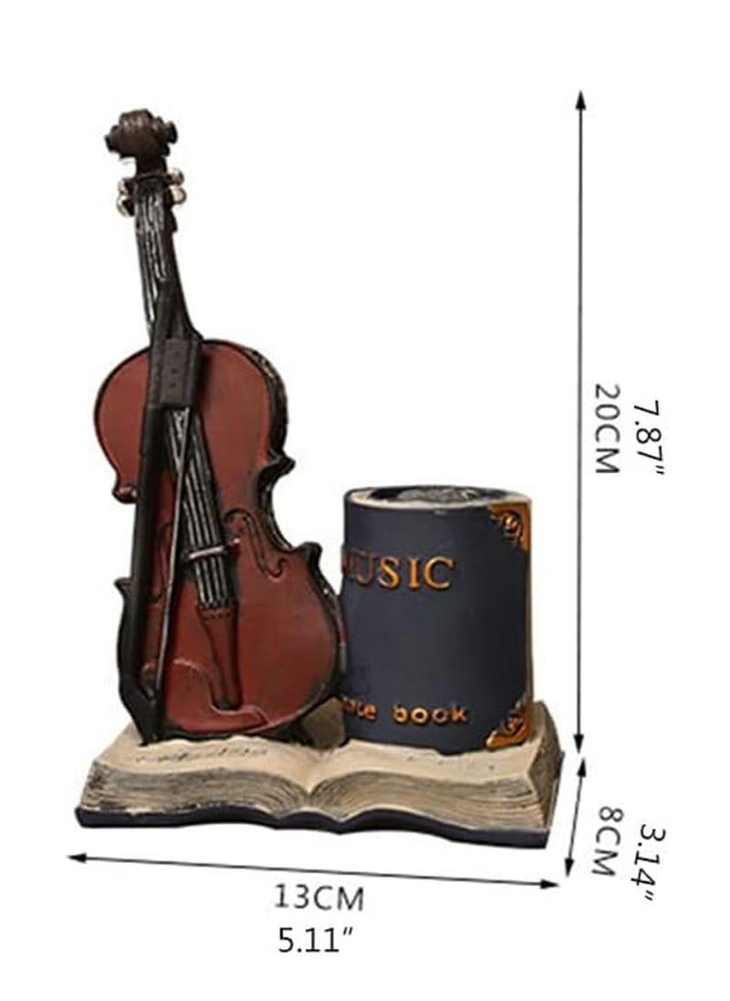Rightsure Sculpture Nordic Style, Retro Resin Creative Personalized Violin, Pen Holder Decoration, Storage, Pen Holder,Suitable for Office Decoration, Countertop,Desk,Table (Blue)  - Image 2