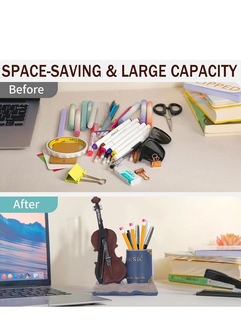 Rightsure Sculpture Nordic Style, Retro Resin Creative Personalized Violin, Pen Holder Decoration, Storage, Pen Holder,Suitable for Office Decoration, Countertop,Desk,Table (Blue)  - Image 4