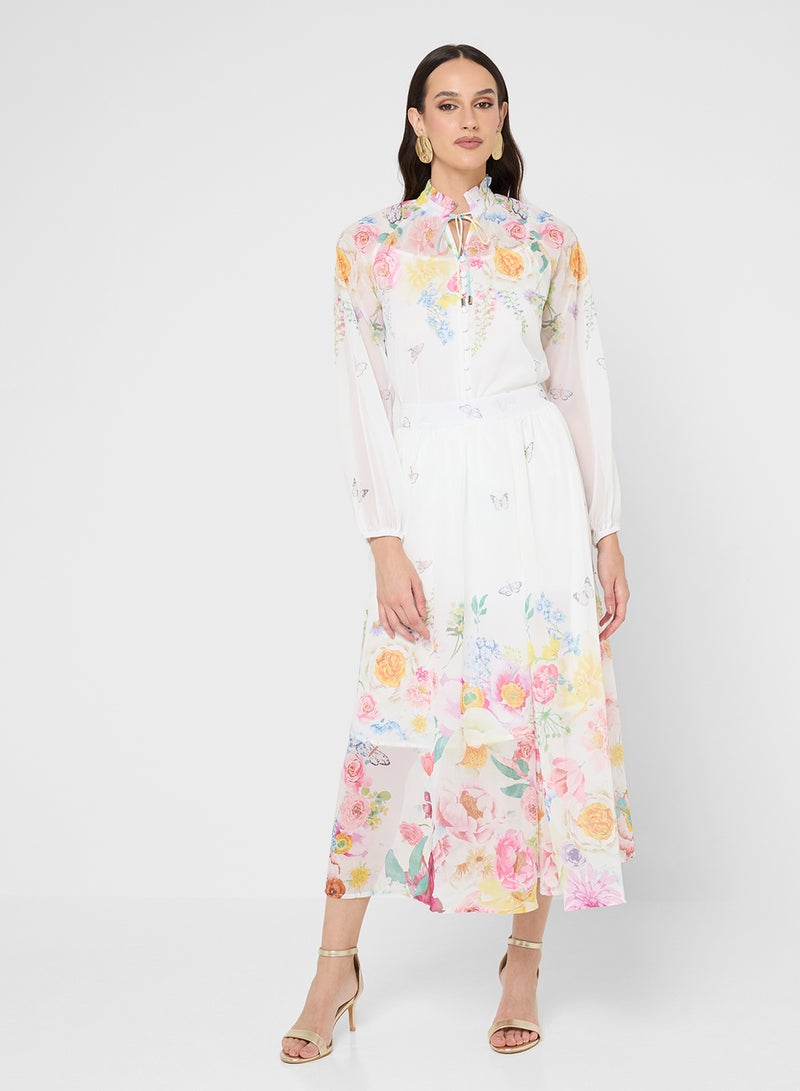 خزانة طقم بلوزة وتنورة بطبعة زهور - Image 1