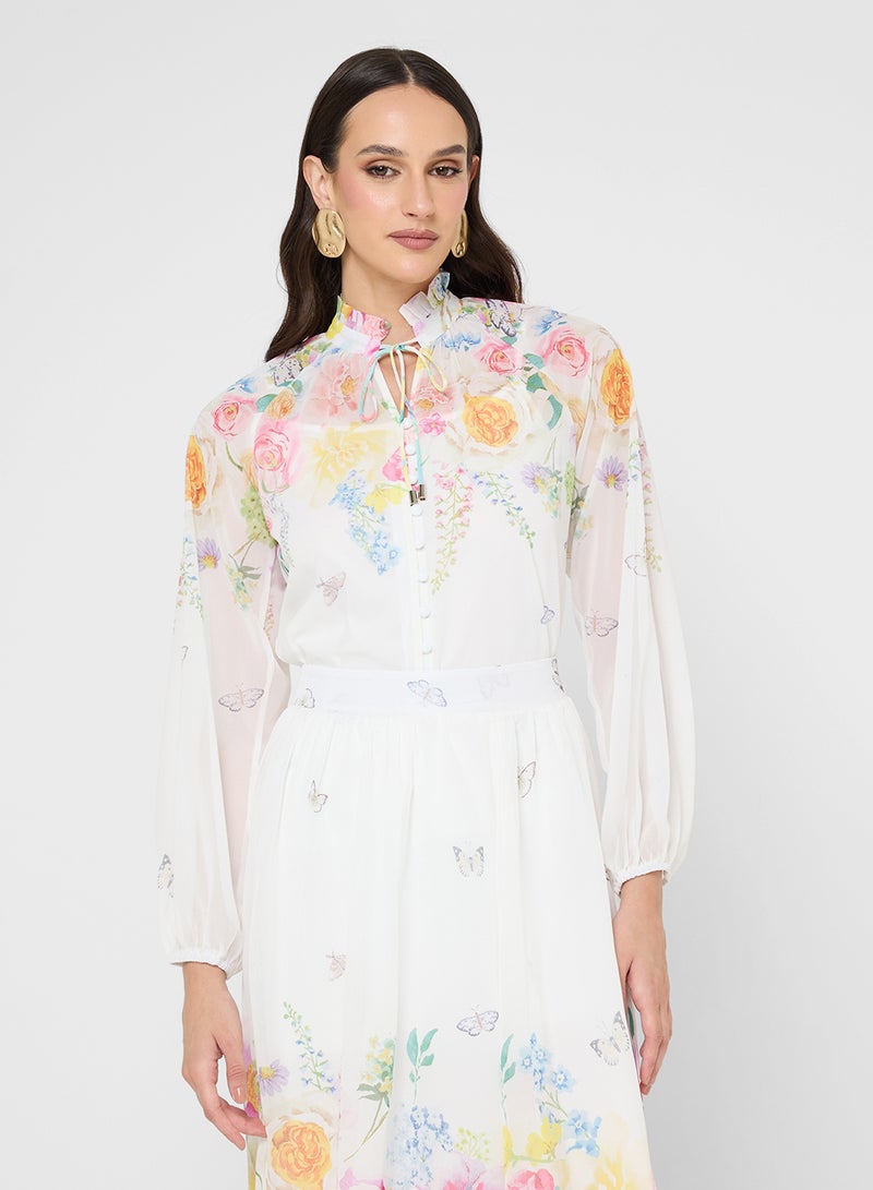 خزانة طقم بلوزة وتنورة بطبعة زهور - Image 3