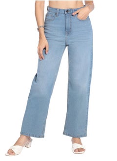 Dennis Lingo Indigo Straight Fit Jeans for Women - Denim Twill, Solid, Mid-Rise, Full Length, Casual, Button & Zip  - Image 1