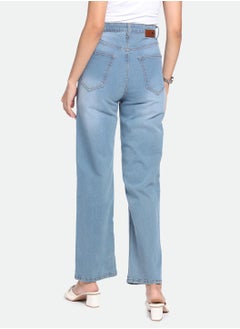 Dennis Lingo Indigo Straight Fit Jeans for Women - Denim Twill, Solid, Mid-Rise, Full Length, Casual, Button & Zip  - Image 3