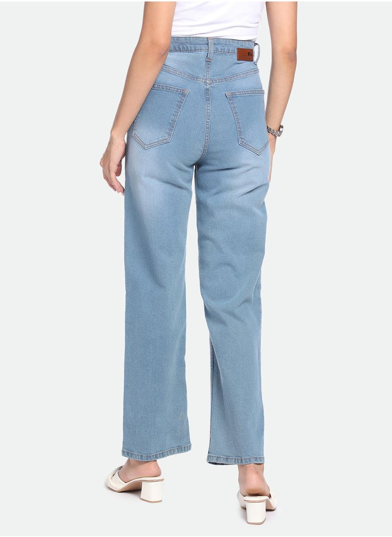 Dennis Lingo Women's Indigo Denim Solid Pattern Full Length Straight Fit Jeans  - Image 3