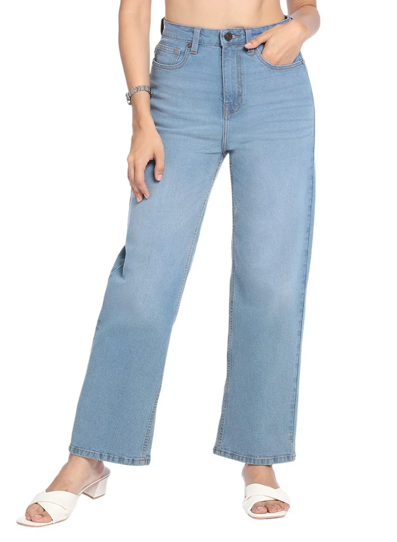 Dennis Lingo Women's Indigo Denim Solid Pattern Full Length Straight Fit Jeans