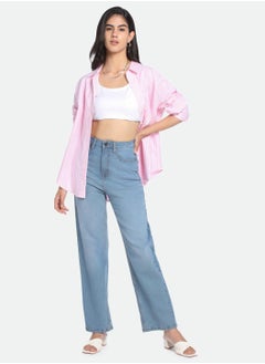 Dennis Lingo Indigo Straight Fit Jeans for Women - Denim Twill, Solid, Mid-Rise, Full Length, Casual, Button & Zip  - Image 5