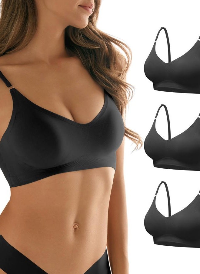 DEANGELMON V Neck Bra Padded Seamless Adjustable Straps Bralettes Everyday Basic Sleeping Bras Multiple Pack, New Version-black 3 Pack, S - Image 1