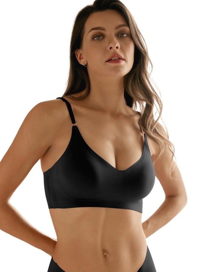 DEANGELMON V Neck Bra Padded Seamless Adjustable Straps Bralettes Everyday Basic Sleeping Bras Multiple Pack, New Version-black 3 Pack, S - Image 5