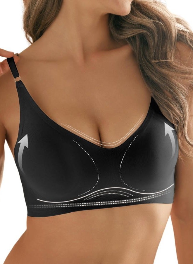 DEANGELMON V Neck Bra Padded Seamless Adjustable Straps Bralettes Everyday Basic Sleeping Bras Multiple Pack, New Version-black 3 Pack, S - Image 2