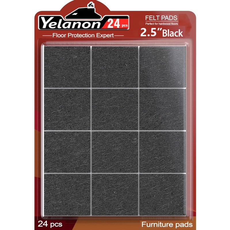 Yelanon Felt Furniture Pads For Hardwood Floors -24 Pcs 2.5"" Premium Felt Pads For Chair Legs, Floor Protectors For Furniture Black - Image 1