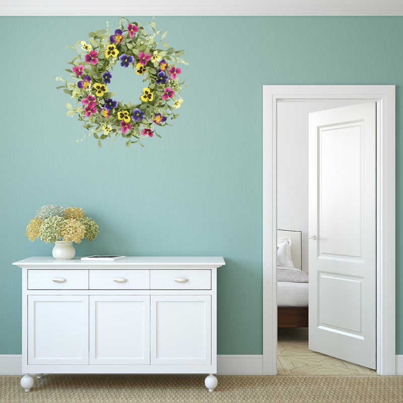 WreathDream Spring Wreaths for Front Door Pansy Wreath with Colorful Pansy for Front Door Indoor Outdoor Farmhouse Home Porch Wall Window Festival Wedding Decoration - Image 2