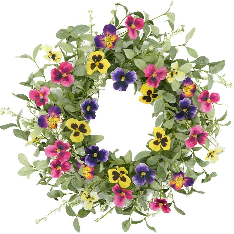 WreathDream Spring Wreaths for Front Door Pansy Wreath with Colorful Pansy for Front Door Indoor Outdoor Farmhouse Home Porch Wall Window Festival Wedding Decoration - Image 1