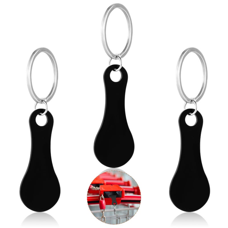 Andibro 3 Pieces Stainless Steel Shopping Trolley Token, Portable Alloy Key Ring Quarter Holder Keychain Removable Shopping Trolley Keyring for Men Women Shopping Cart Multi-tool Grocery(Black) - Image 1