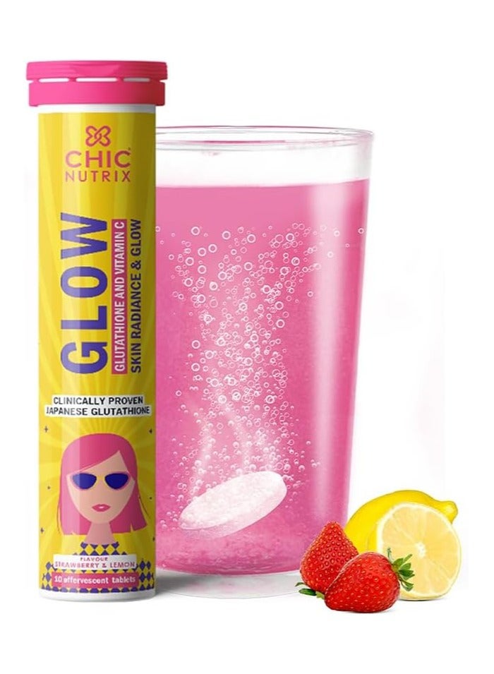 NUTRIX Chic nutrix Glow- 10 Effervescent Tablets| Japanese Glutathione & Vit. C| Antioxidants for clear, glowing skin| Sugar-free, Strawberry-lemon flavour. - Image 1